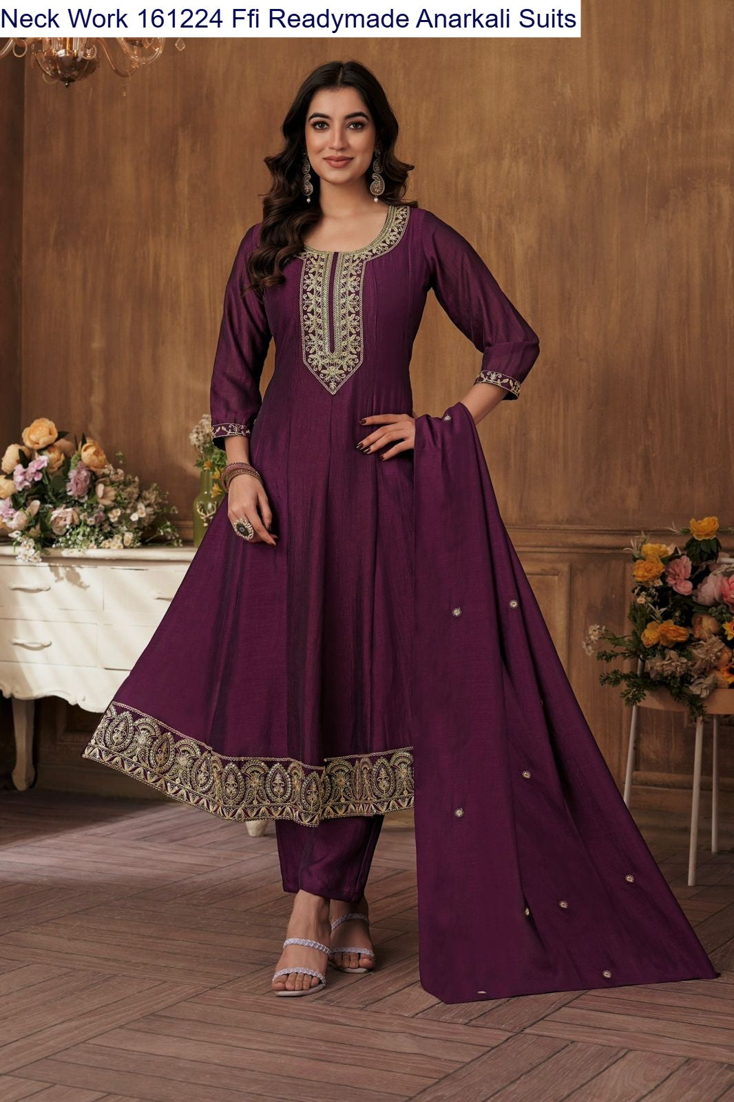 Neck Work 161224 Ffi Vichitra Readymade Anarkali Suits Exporter Gujarat