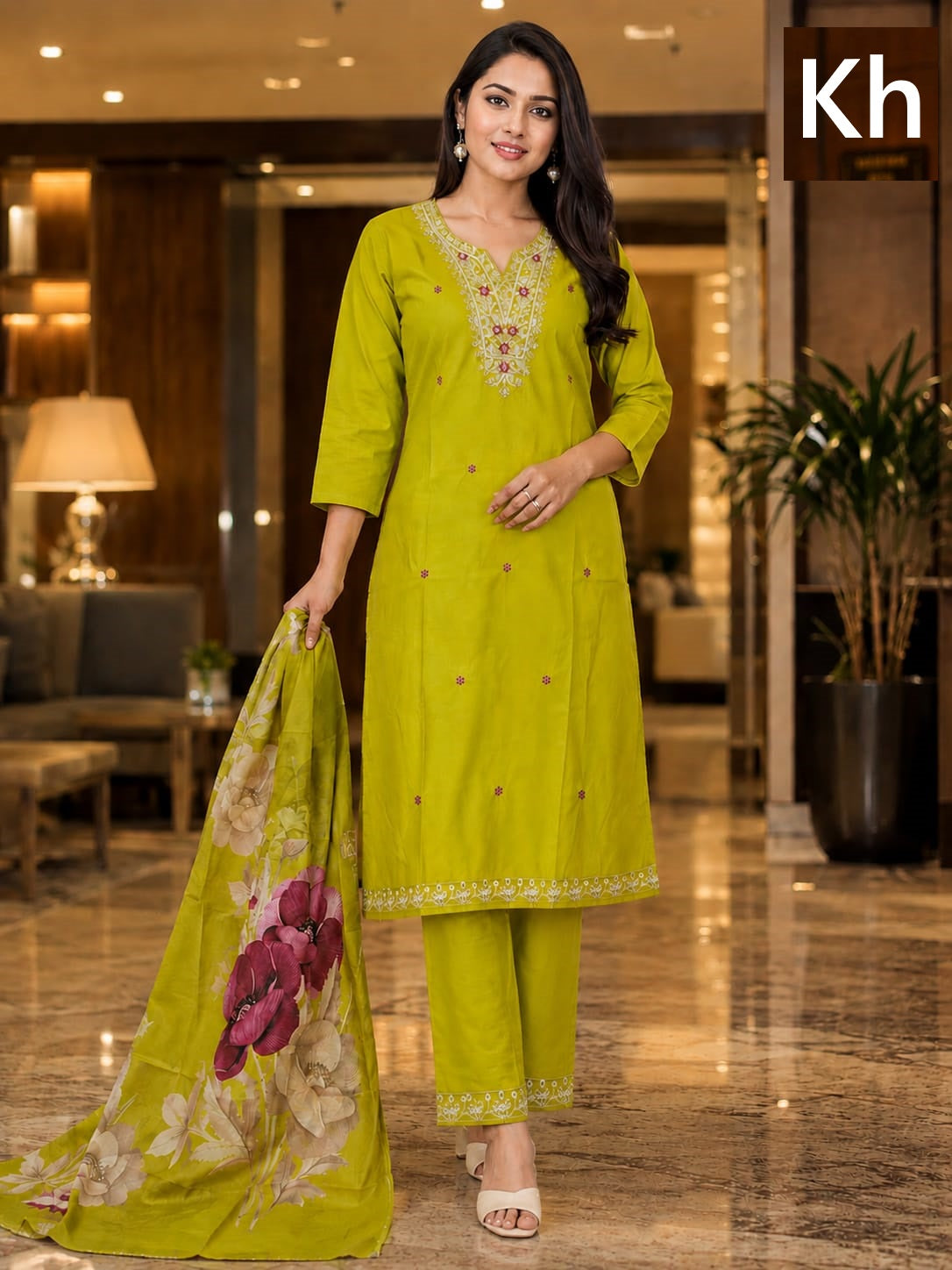 Neck Work 1808 Kh Roman Silk Readymade Pant Style Suits Wholesaler Gujarat