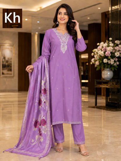 Neck Work 1808 Kh Roman Silk Readymade Pant Style Suits Wholesaler Gujarat