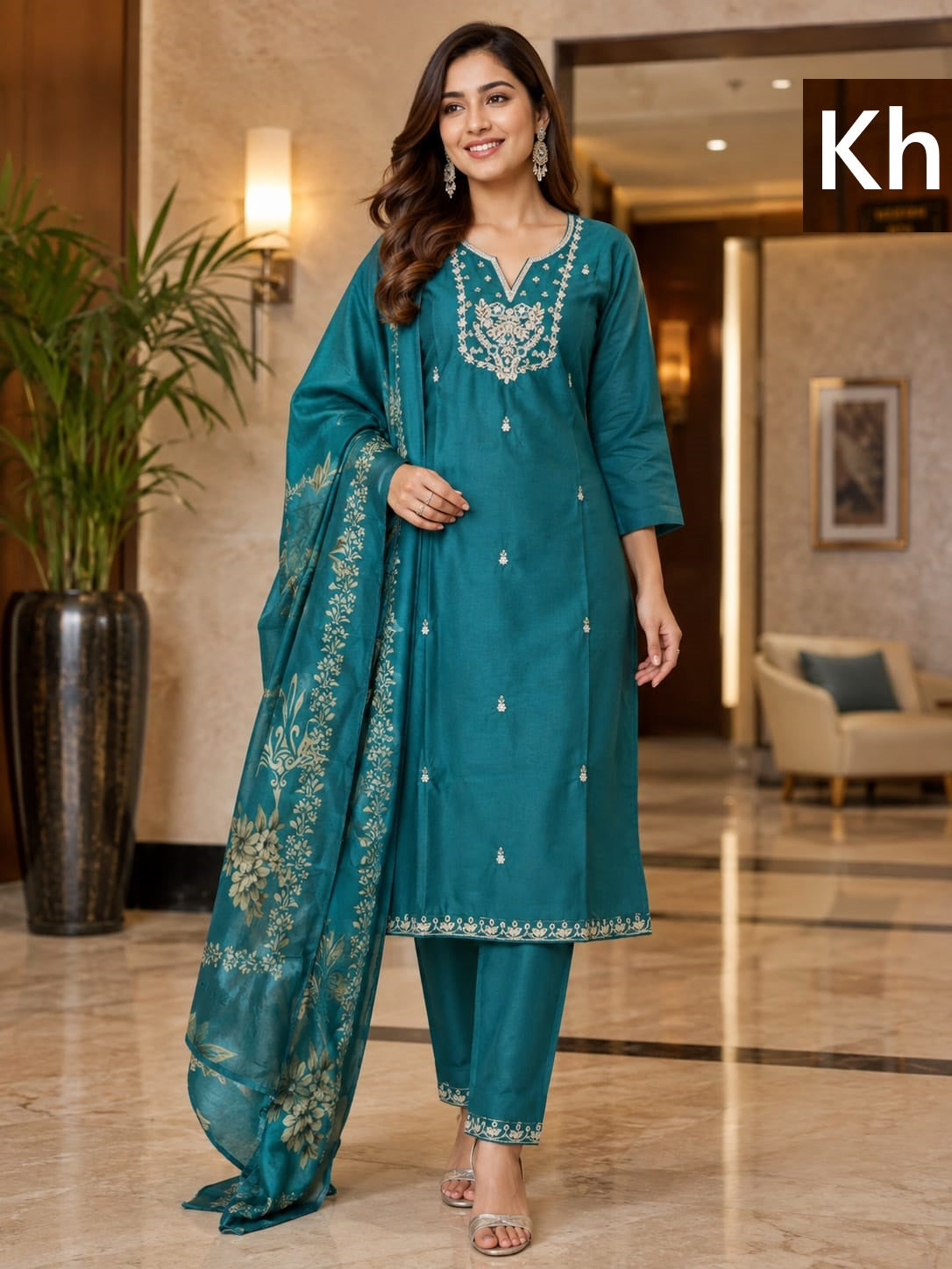 Neck Work 1808 Kh Roman Silk Readymade Pant Style Suits Wholesaler Gujarat