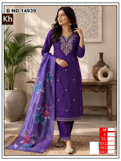 Neck Work 1808 Kh Roman Silk Readymade Pant Style Suits Wholesaler Gujarat
