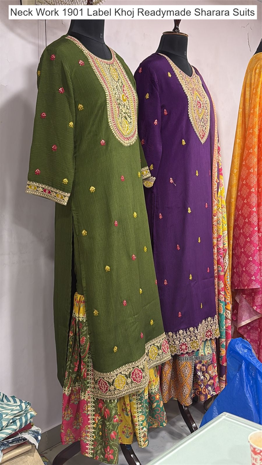 Neck Work 1901 Label Khoj Chinnon Readymade Sharara Suits Wholesaler Ahmedabad