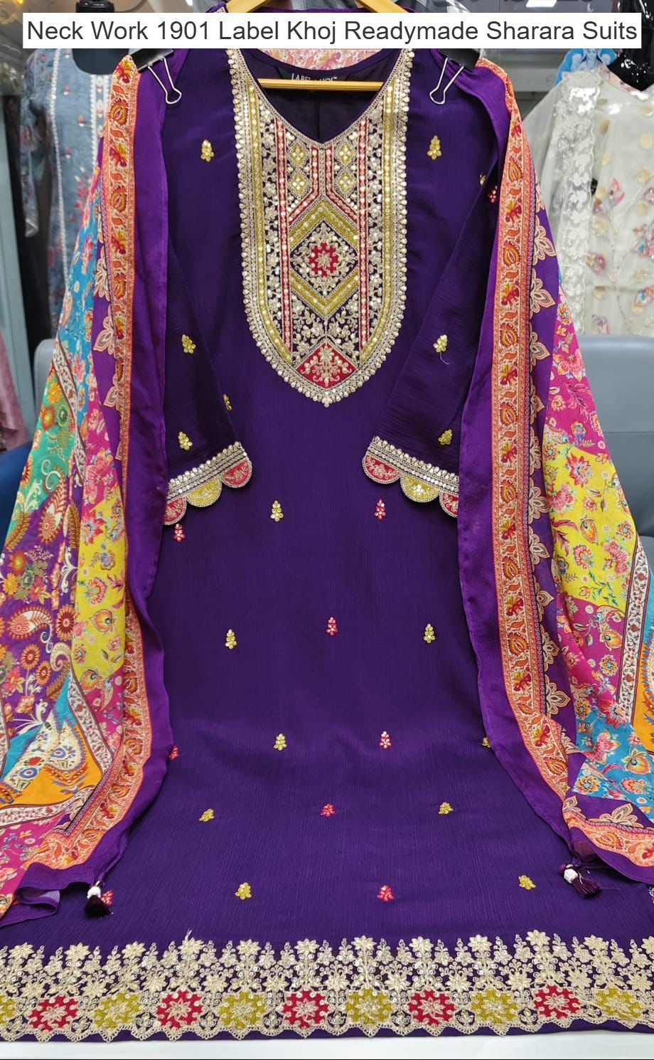 Neck Work 1901 Label Khoj Chinnon Readymade Sharara Suits Wholesaler Ahmedabad