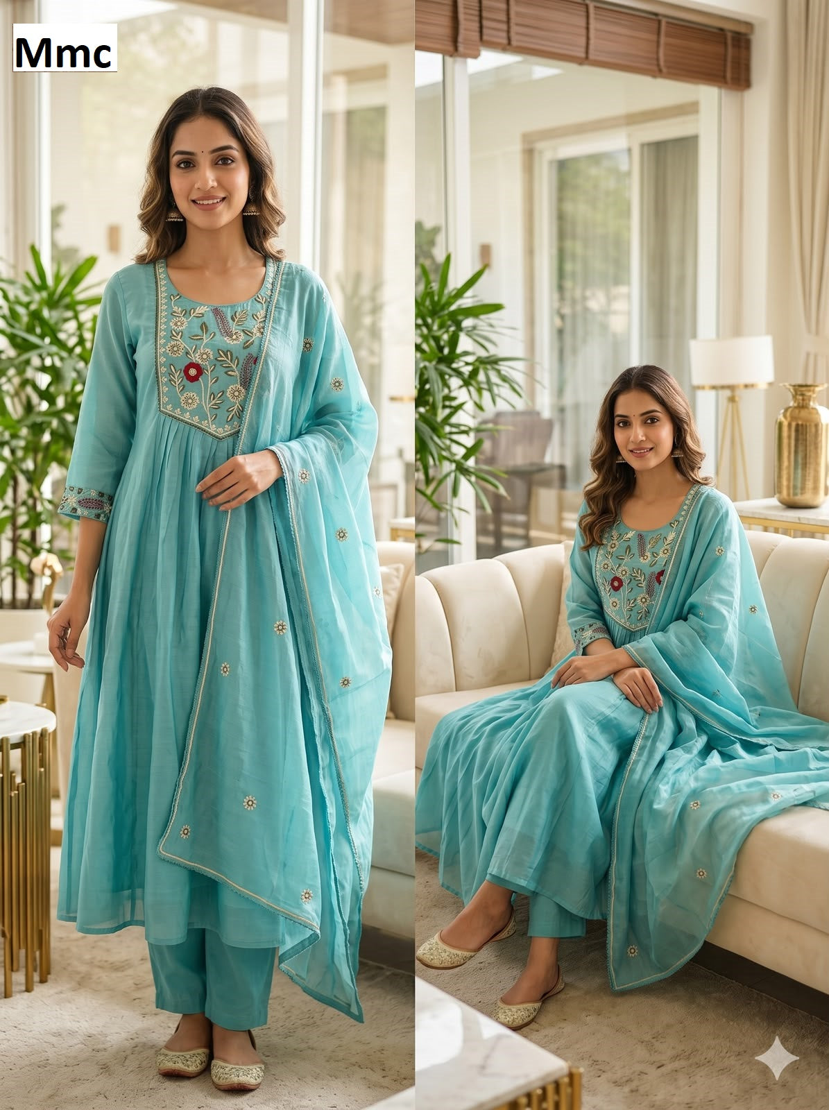 Neck Work 2310 Mmc Chanderi Readymade Anarkali Suits Wholesaler Ahmedabad