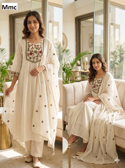 Neck Work 2310 Mmc Chanderi Readymade Anarkali Suits Wholesaler Ahmedabad