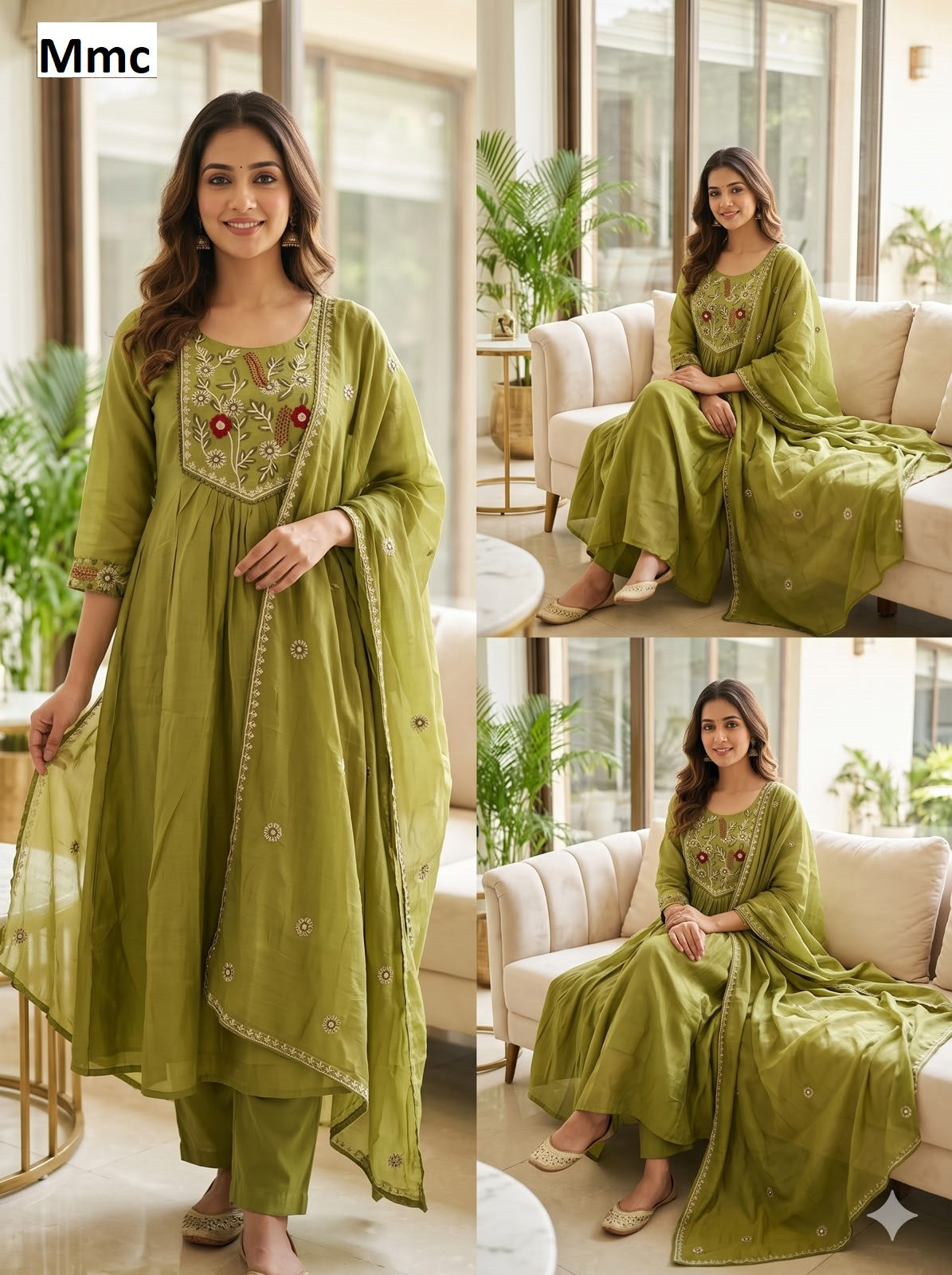 Neck Work 2310 Mmc Chanderi Readymade Anarkali Suits Wholesaler Ahmedabad