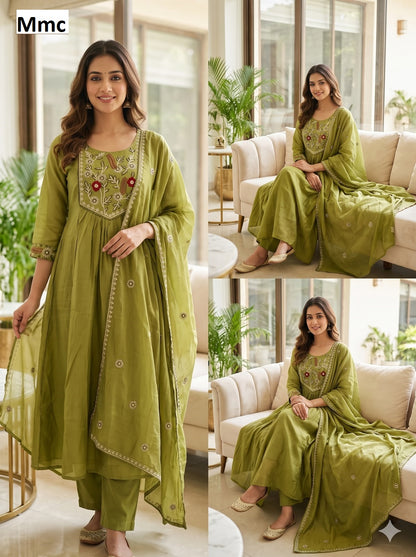 Neck Work 2310 Mmc Chanderi Readymade Anarkali Suits Wholesaler Ahmedabad