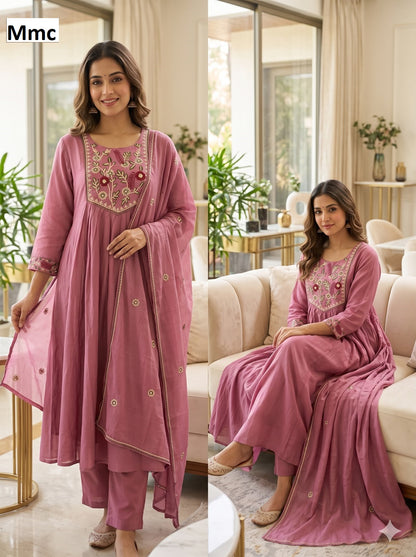 Neck Work 2310 Mmc Chanderi Readymade Anarkali Suits Wholesaler Ahmedabad