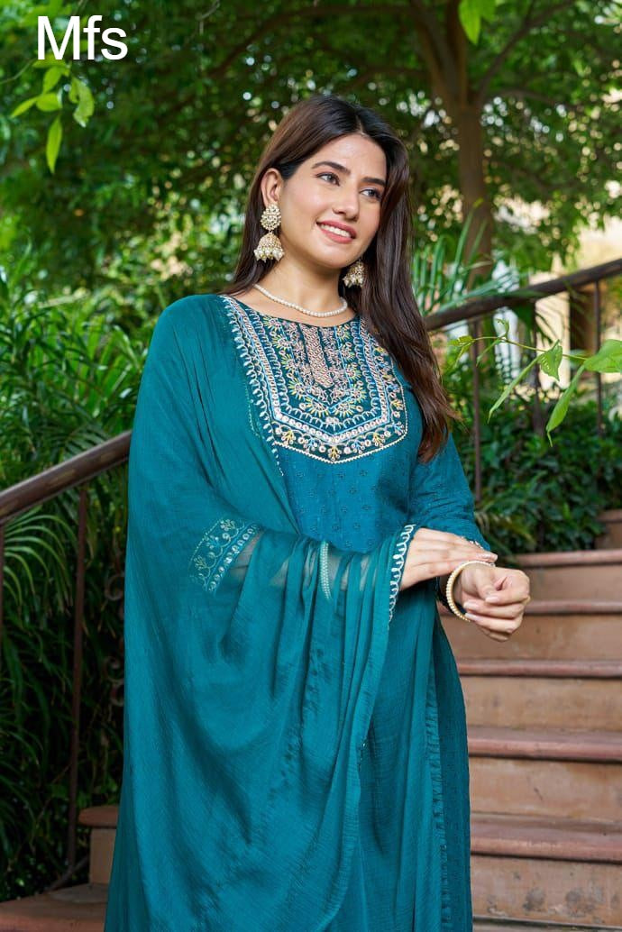 Neck Work 3110 Mfs Readymade Cotton Pant Suits Exporter