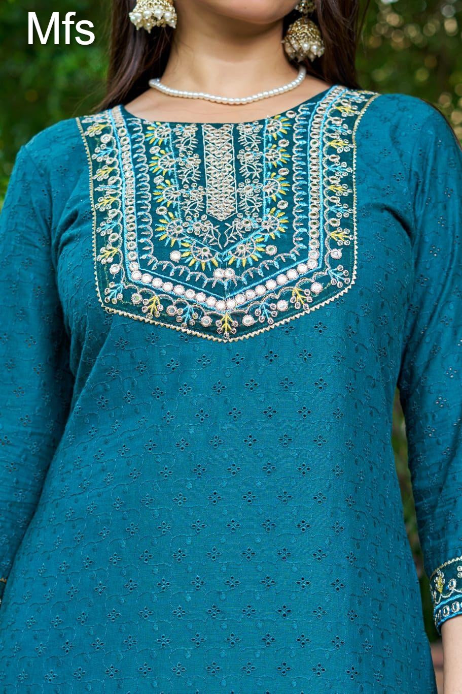 Neck Work 3110 Mfs Readymade Cotton Pant Suits Exporter