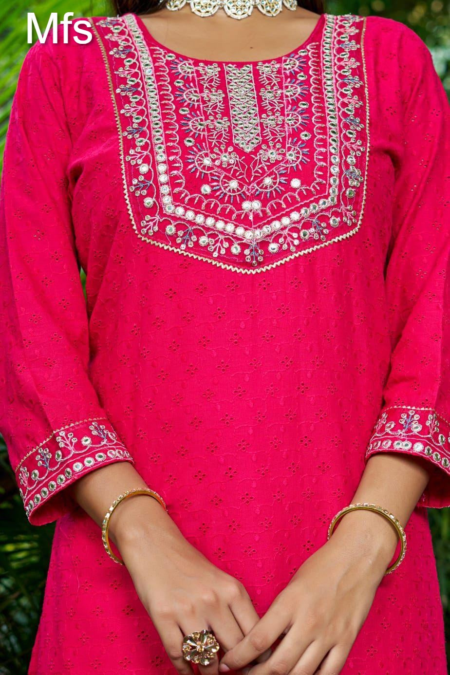 Neck Work 3110 Mfs Readymade Cotton Pant Suits Exporter