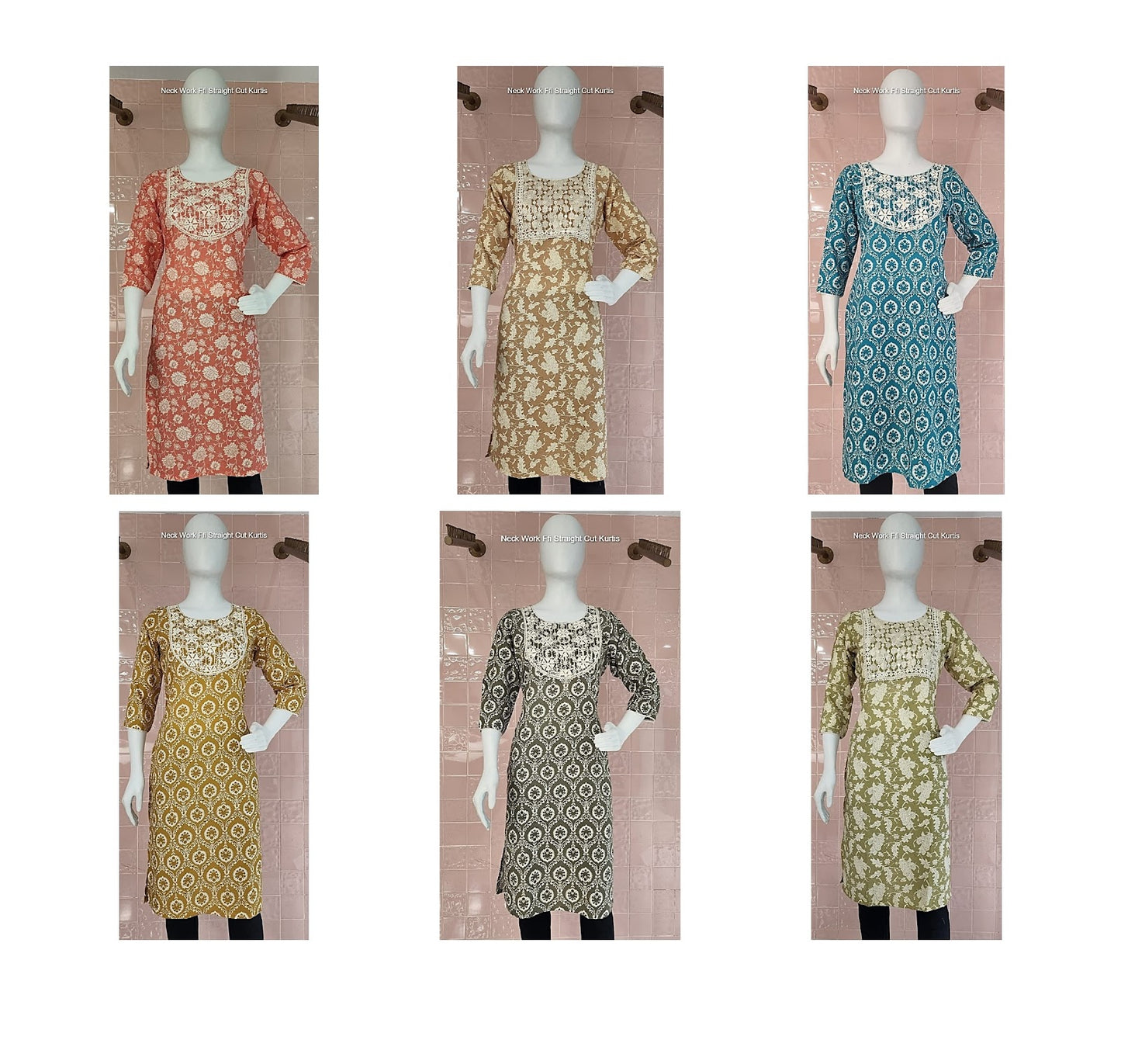 Neck Work Ffi Rayon Straight Cut Kurtis Exporter Ahmedabad