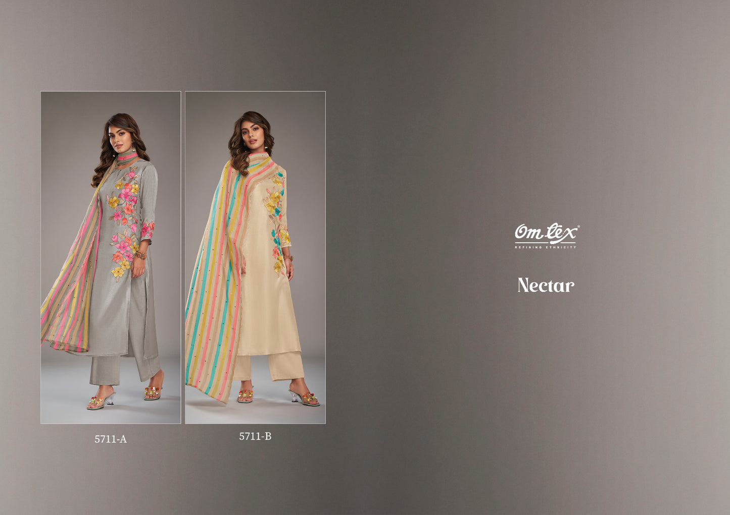 Nectar Omtex Russian Silk Plazzo Style Suits Manufacturer Gujarat