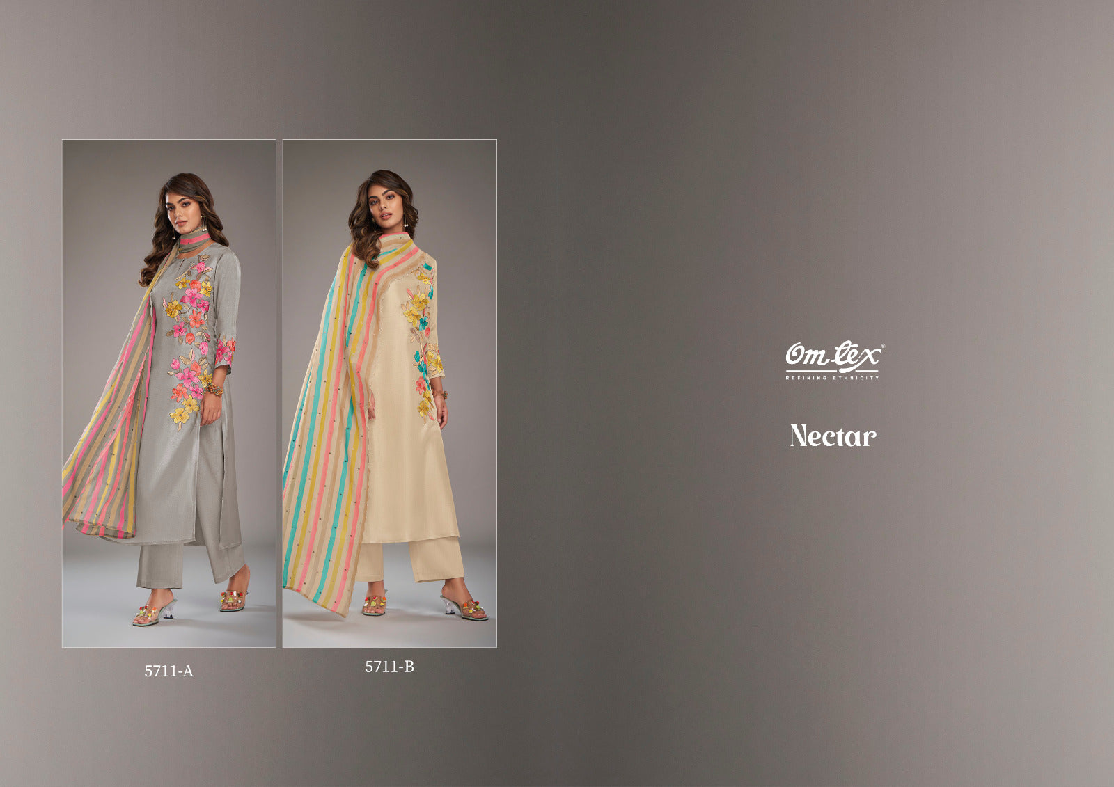 Nectar Omtex Russian Silk Plazzo Style Suits Manufacturer Gujarat
