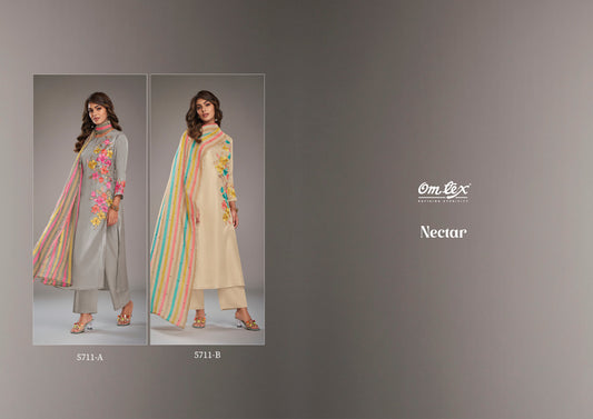 Nectar Omtex Russian Silk Plazzo Style Suits Manufacturer Gujarat