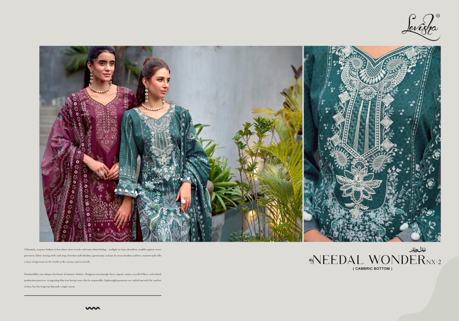 Needal Wonder Nx 2 Levisha Lawn Cotton Karachi Salwar Suits Exporter India