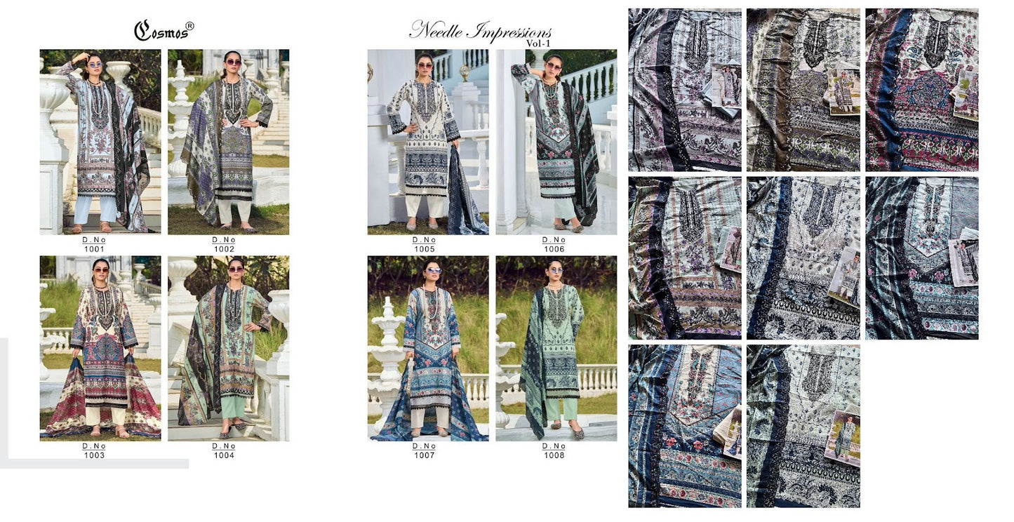 Needle Impressions Vol 1 Cosmos Fashion Lawn Cotton Pakistani Patch Work Suits Wholesale