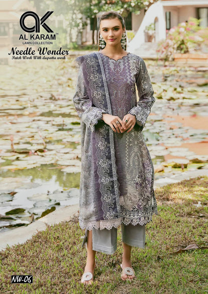 Needle Wonder Al Karam Lawn Cotton Pakistani Patch Work Suits Exporter Ahmedabad
