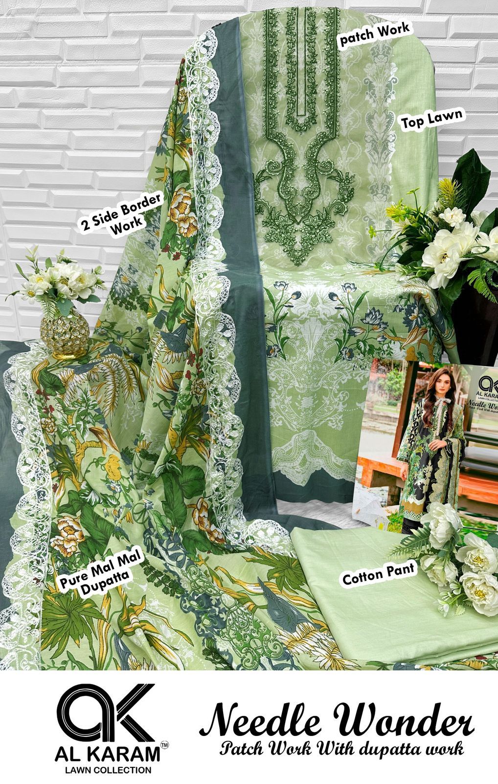 Needle Wonder Al Karam Lawn Cotton Pakistani Patch Work Suits Exporter Ahmedabad