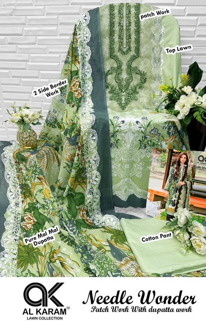 Needle Wonder Al Karam Lawn Cotton Pakistani Patch Work Suits Exporter Ahmedabad