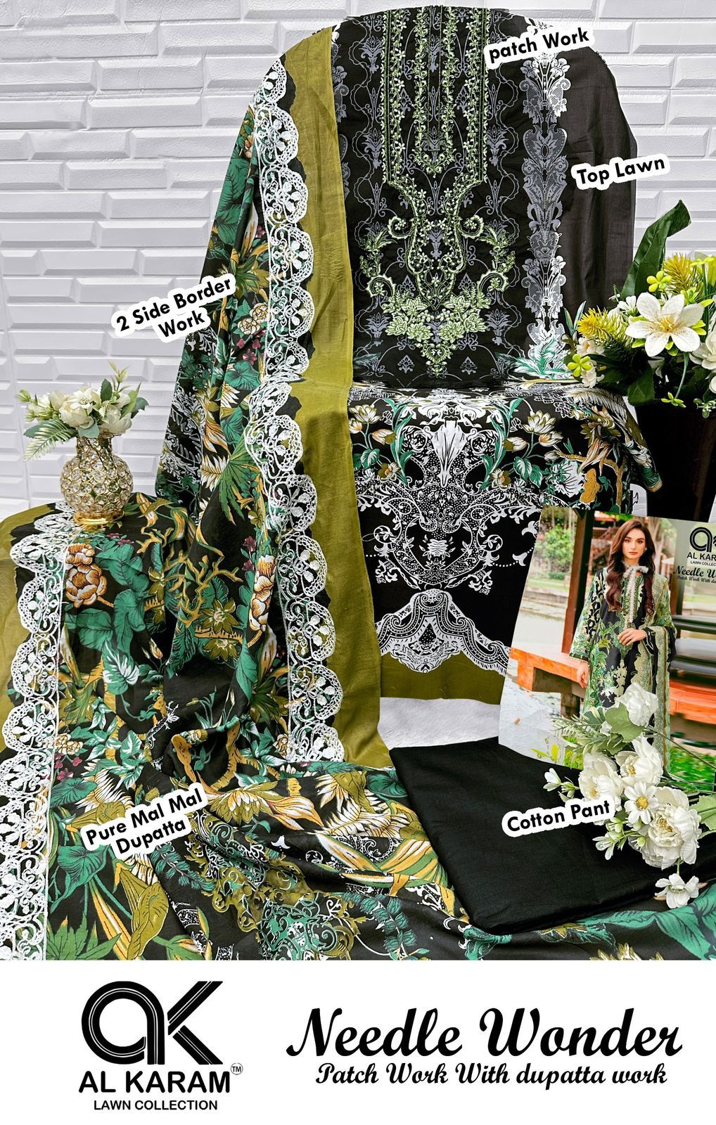 Needle Wonder Al Karam Lawn Cotton Pakistani Patch Work Suits Exporter Ahmedabad