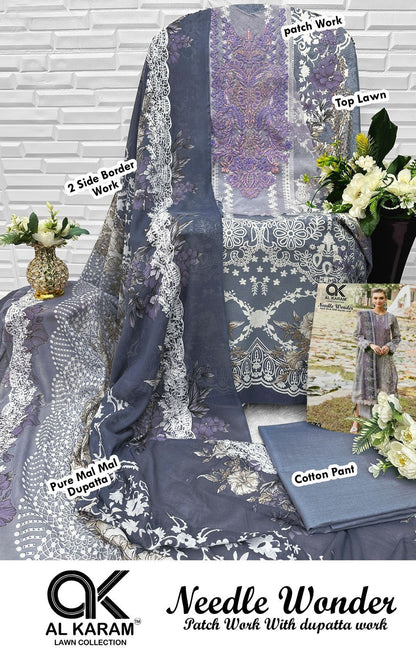 Needle Wonder Al Karam Lawn Cotton Pakistani Patch Work Suits Exporter Ahmedabad