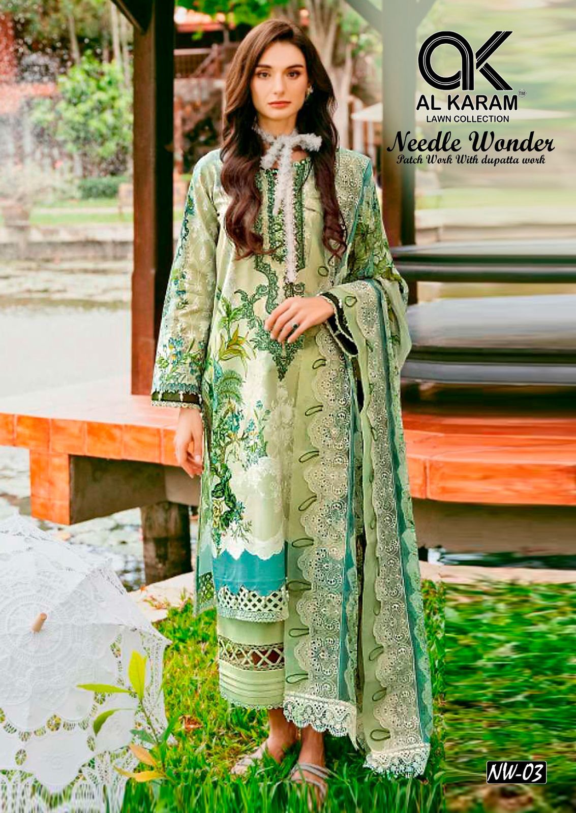 Needle Wonder Al Karam Lawn Cotton Pakistani Patch Work Suits Exporter Ahmedabad