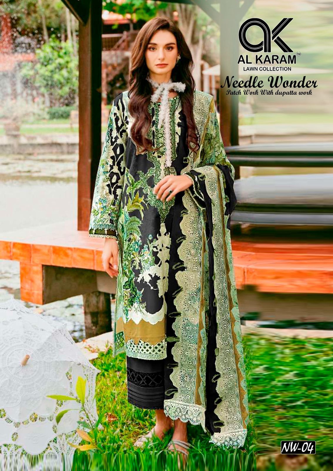 Needle Wonder Al Karam Lawn Cotton Pakistani Patch Work Suits Exporter Ahmedabad