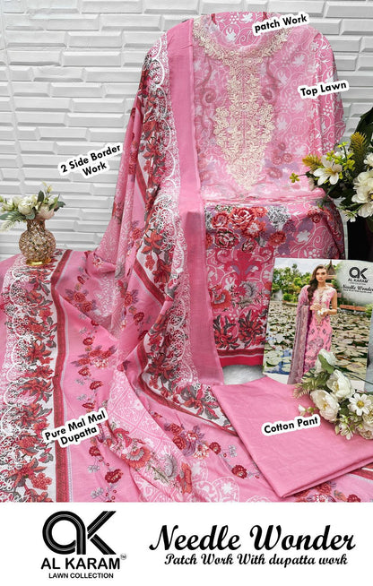 Needle Wonder Al Karam Lawn Cotton Pakistani Patch Work Suits Exporter Ahmedabad