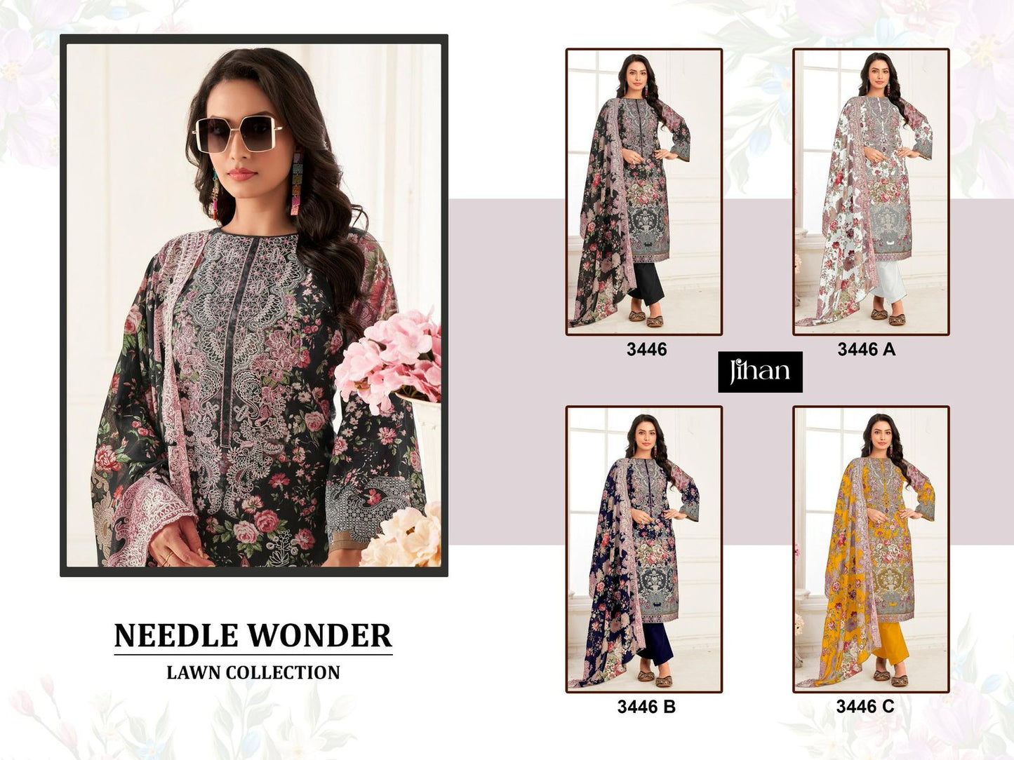 Needle Wonder Lawn Collection 3446 Abc Jihan Cotton Pakistani Patch Work Suits Manufacturer