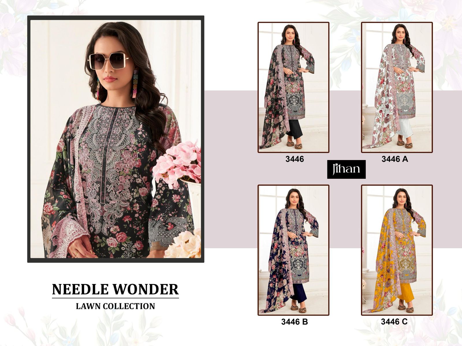 Needle Wonder Lawn Collection 3446 Abc Jihan Cotton Pakistani Patch Work Suits Manufacturer