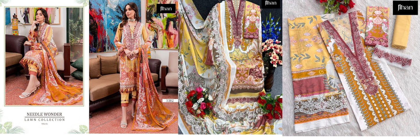 Needle Wonder Lawn Collection Vol 1 Jihan Cotton Pakistani Patch Work Suits Supplier Gujarat