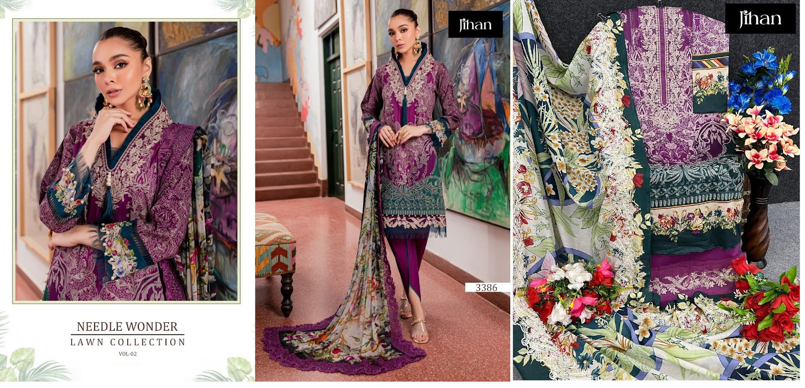 Needle Wonder Lawn Collection Vol 2 Jihan Cotton Pakistani Patch Work Suits