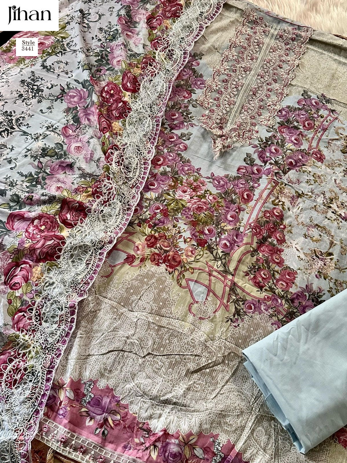 Needle Wonder Lawn Collection Vol 4 Jihan Pure Cotton Pakistani Patch Work Suits Wholesaler Ahmedabad