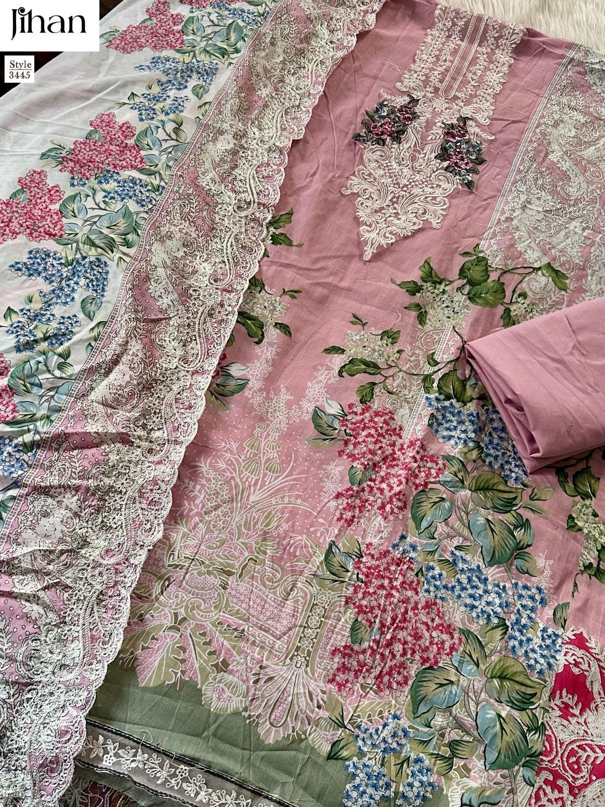 Needle Wonder Lawn Collection Vol 4 Jihan Pure Cotton Pakistani Patch Work Suits Wholesaler Ahmedabad