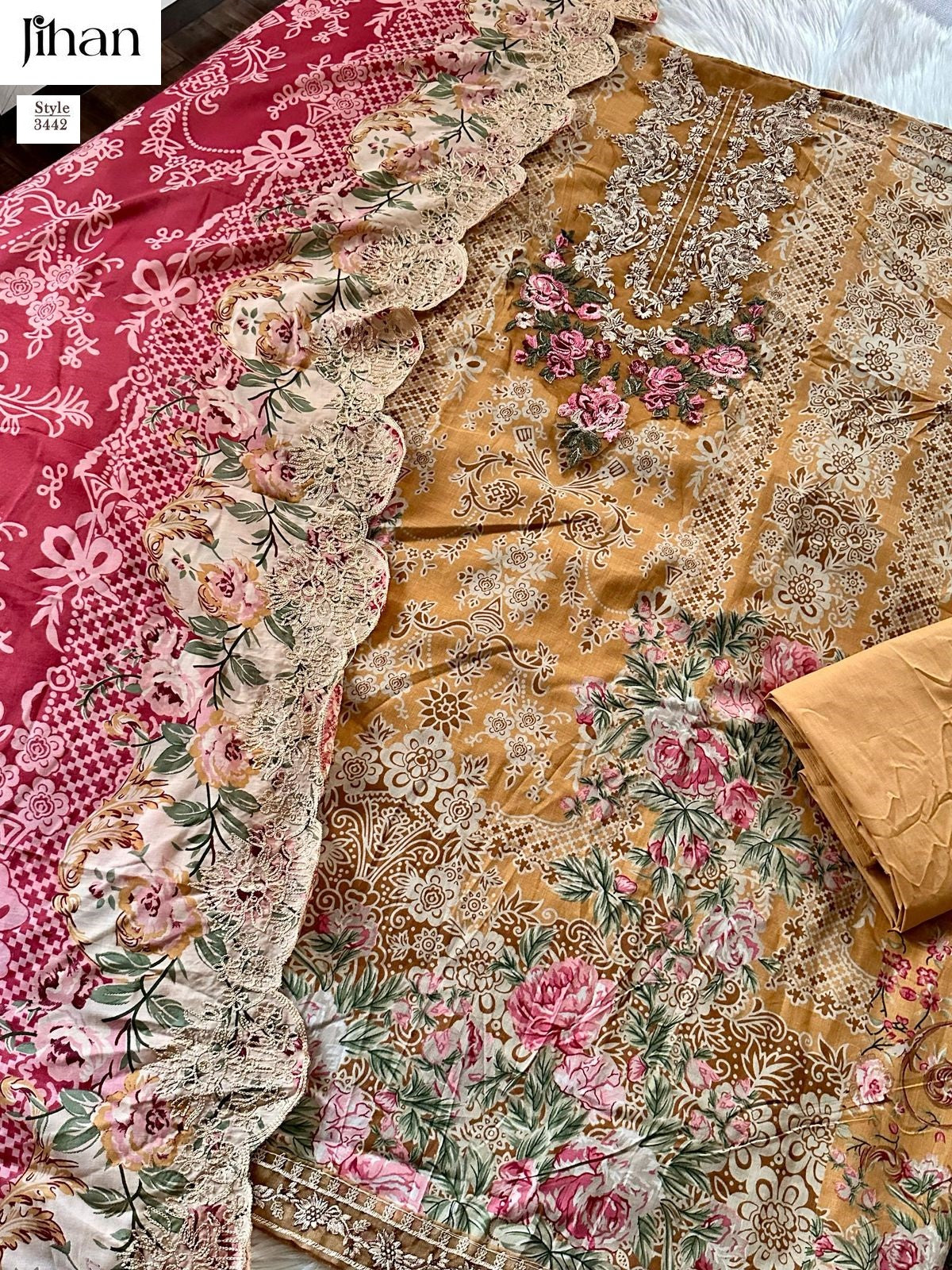 Needle Wonder Lawn Collection Vol 4 Jihan Pure Cotton Pakistani Patch Work Suits Wholesaler Ahmedabad