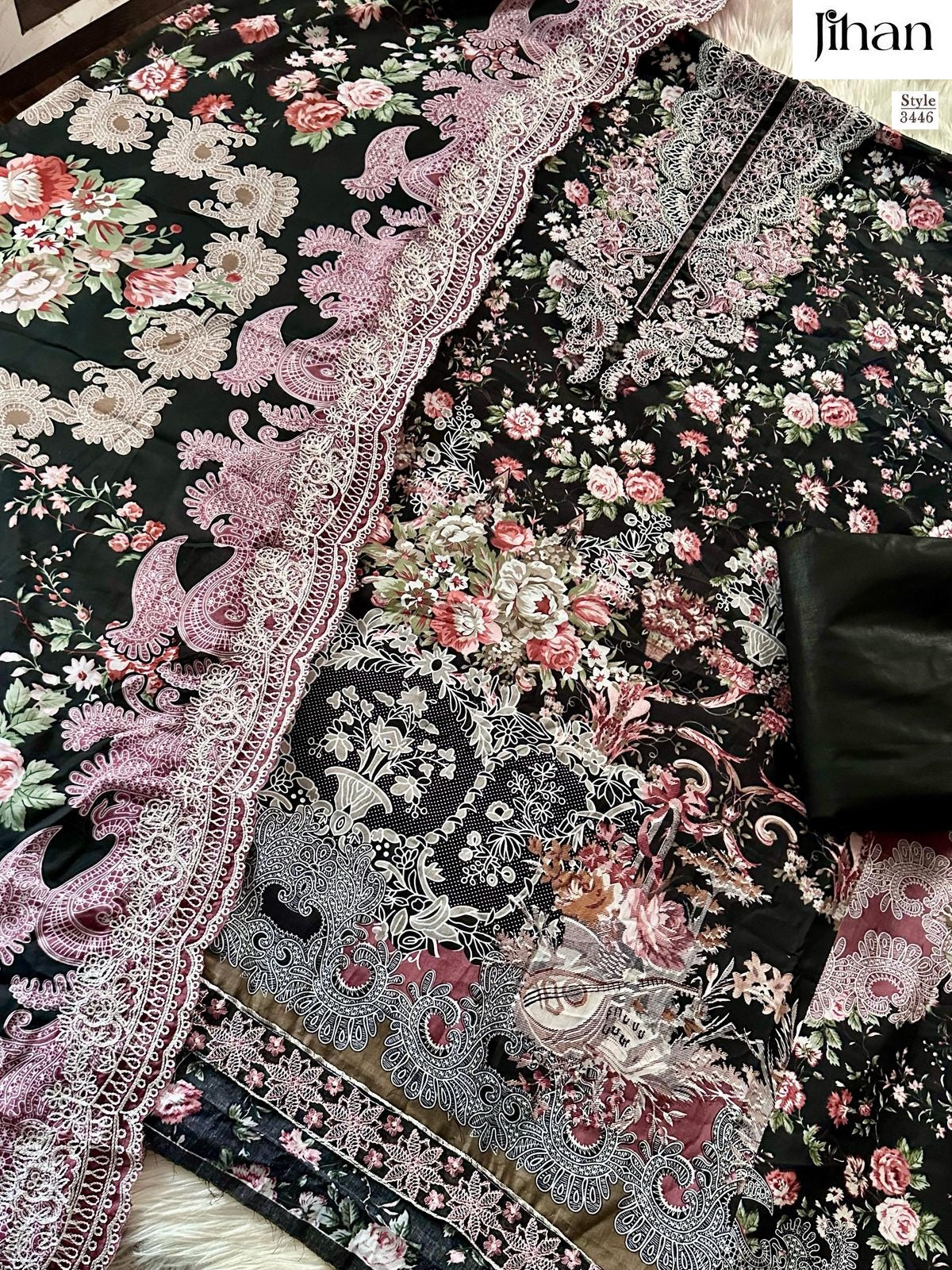 Needle Wonder Lawn Collection Vol 4 Jihan Pure Cotton Pakistani Patch Work Suits Wholesaler Ahmedabad