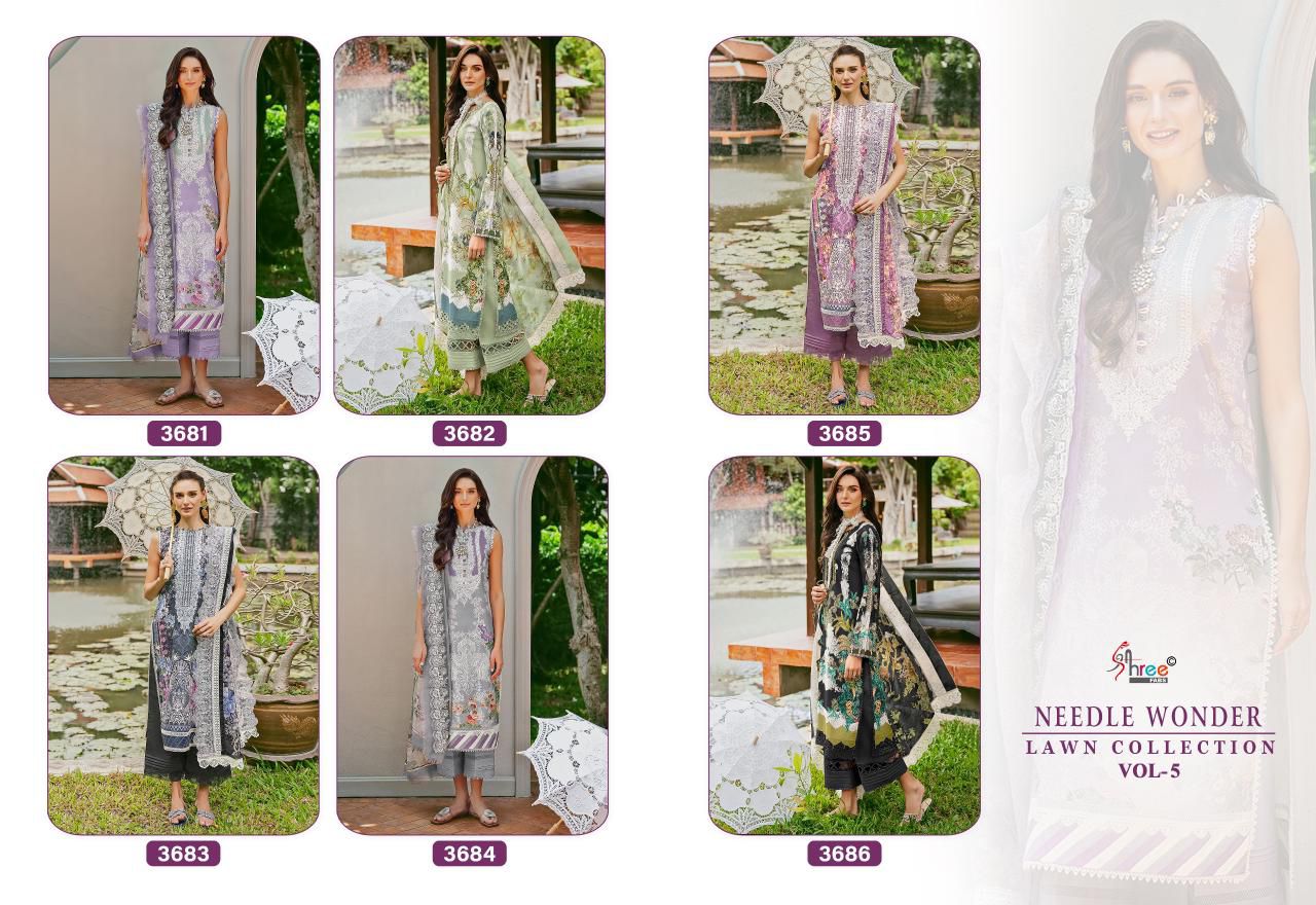 Needle Wonder Lawn Collection Vol 5 Shree Fabs Cotton Pakistani Patch Work Suits Supplier