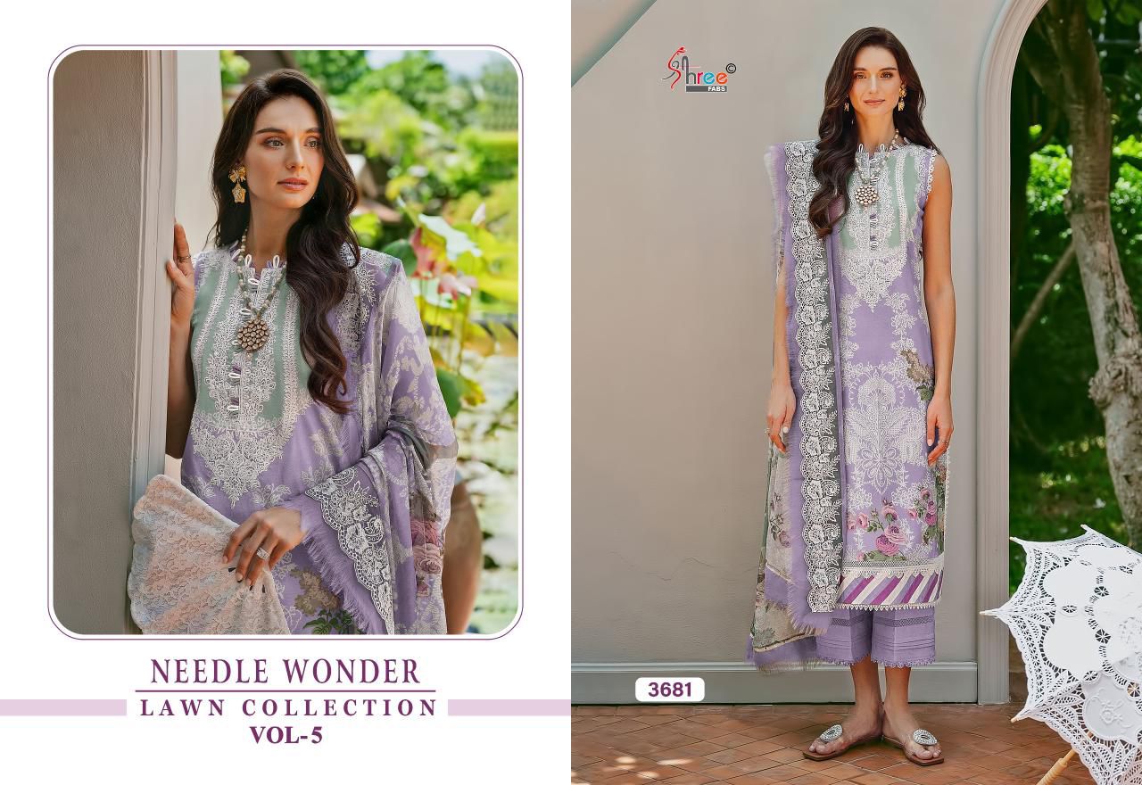 Needle Wonder Lawn Collection Vol 5 Shree Fabs Cotton Pakistani Patch Work Suits Supplier
