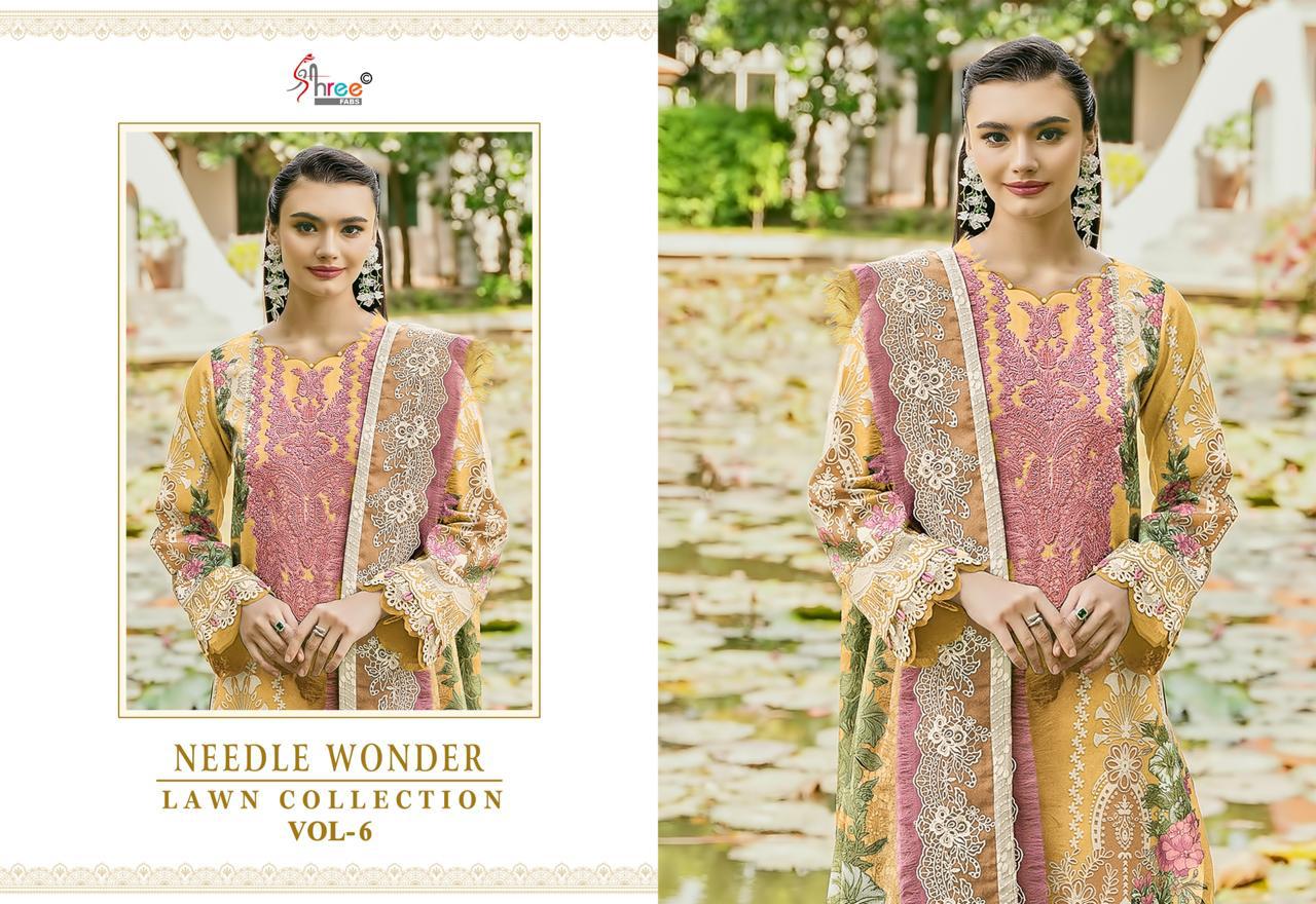 Needle Wonder Lawn Collection Vol 6 Shree Fabs Cotton Pakistani Patch Work Suits Supplier