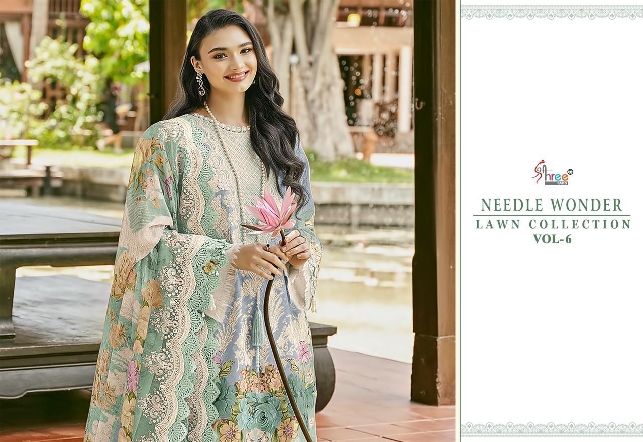 Needle Wonder Lawn Collection Vol 6 Shree Fabs Cotton Pakistani Patch Work Suits Supplier