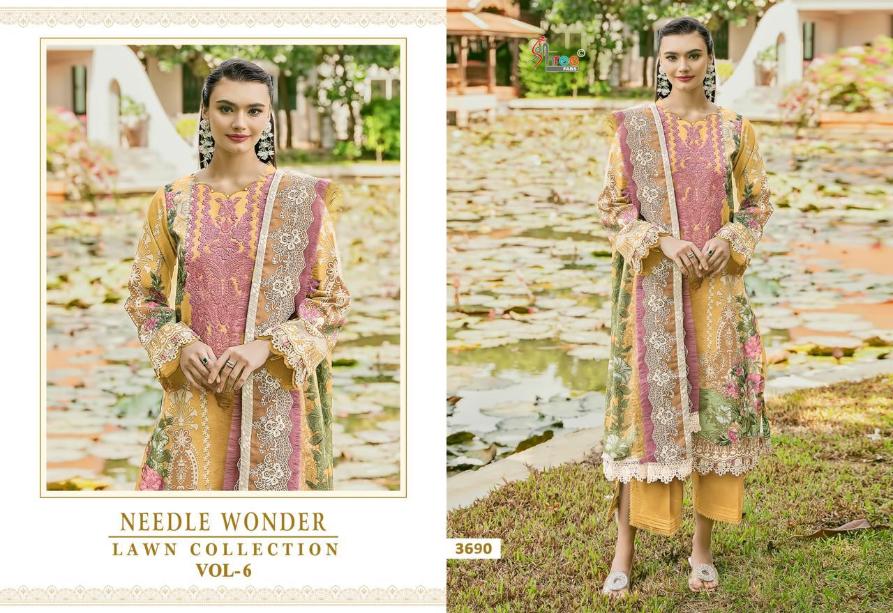 Needle Wonder Lawn Collection Vol 6 Shree Fabs Cotton Pakistani Patch Work Suits Supplier