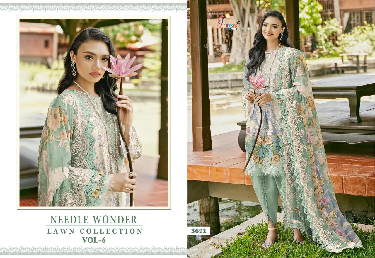 Needle Wonder Lawn Collection Vol 6 Shree Fabs Cotton Pakistani Patch Work Suits Supplier