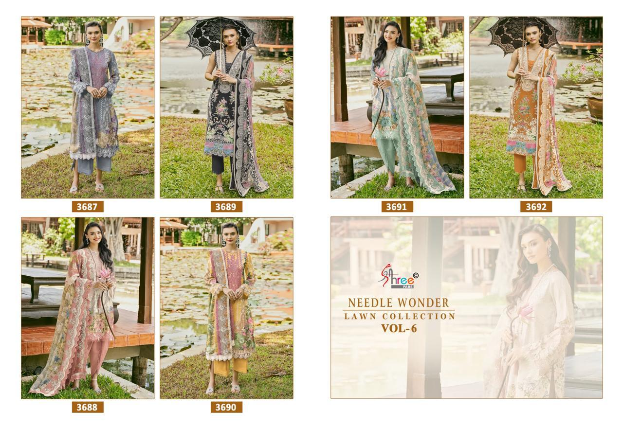 Needle Wonder Lawn Collection Vol 6 Shree Fabs Cotton Pakistani Patch Work Suits Supplier