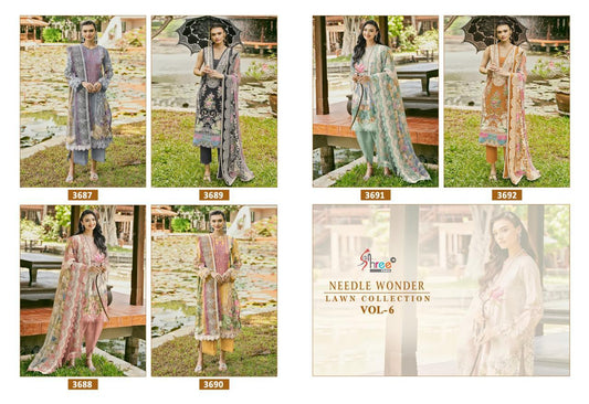 Needle Wonder Lawn Collection Vol 6 Shree Fabs Cotton Pakistani Patch Work Suits Supplier