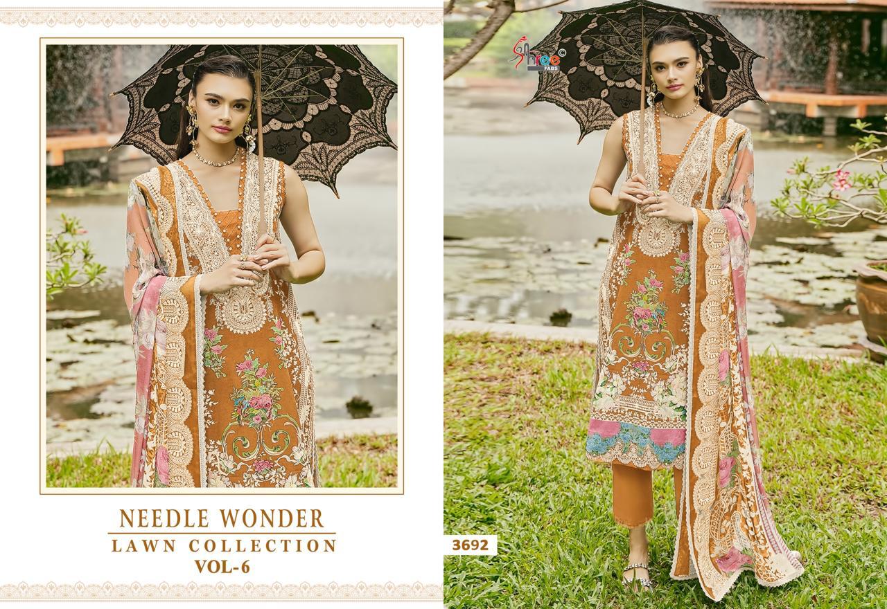 Needle Wonder Lawn Collection Vol 6 Shree Fabs Cotton Pakistani Patch Work Suits Supplier