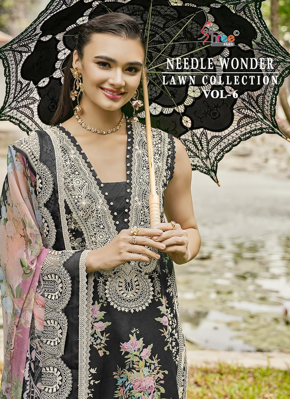 Needle Wonder Lawn Collection Vol 6 Shree Fabs Cotton Pakistani Patch Work Suits Supplier