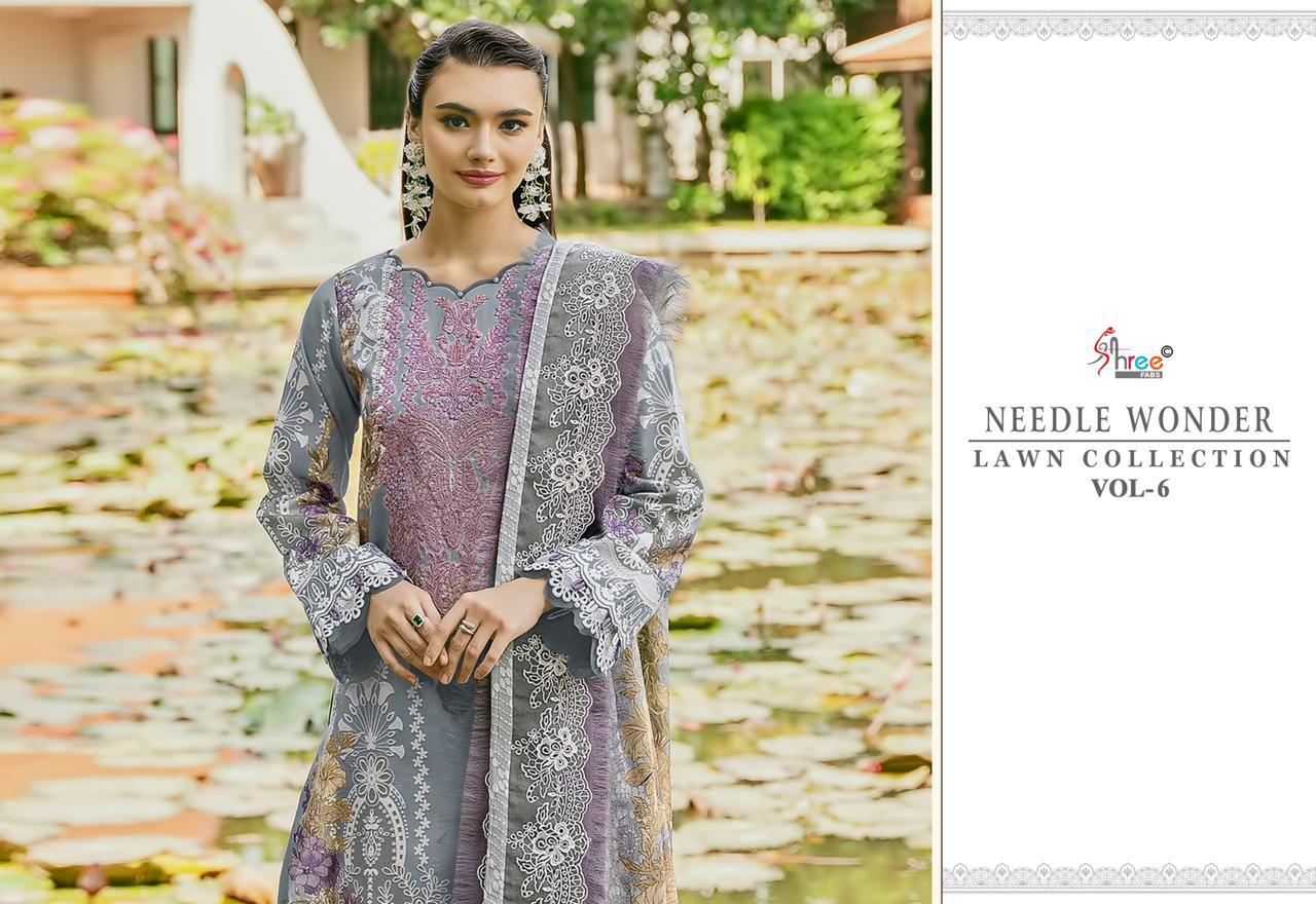 Needle Wonder Lawn Collection Vol 6 Shree Fabs Cotton Pakistani Patch Work Suits Supplier