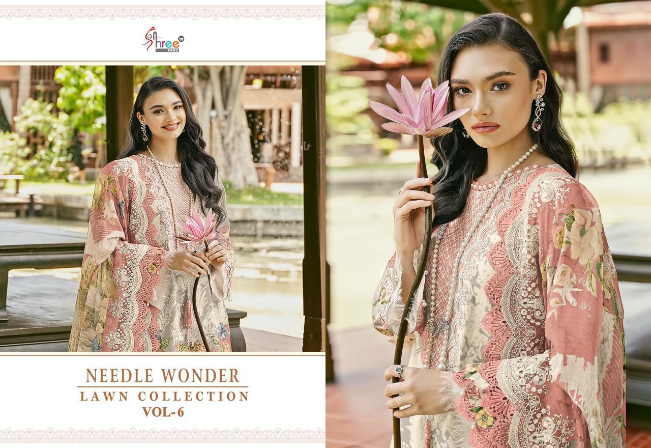 Needle Wonder Lawn Collection Vol 6 Shree Fabs Cotton Pakistani Patch Work Suits Supplier