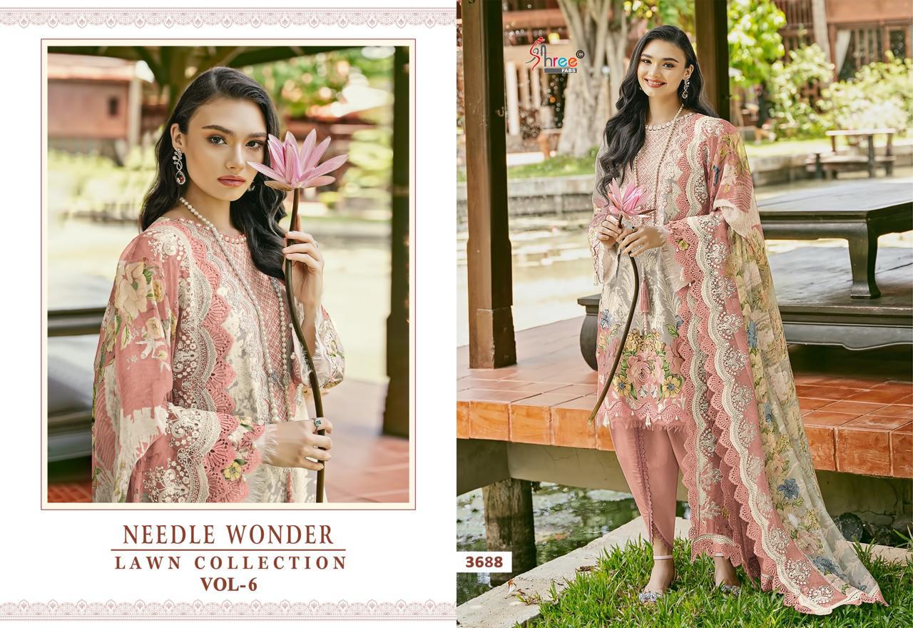Needle Wonder Lawn Collection Vol 6 Shree Fabs Cotton Pakistani Patch Work Suits Supplier